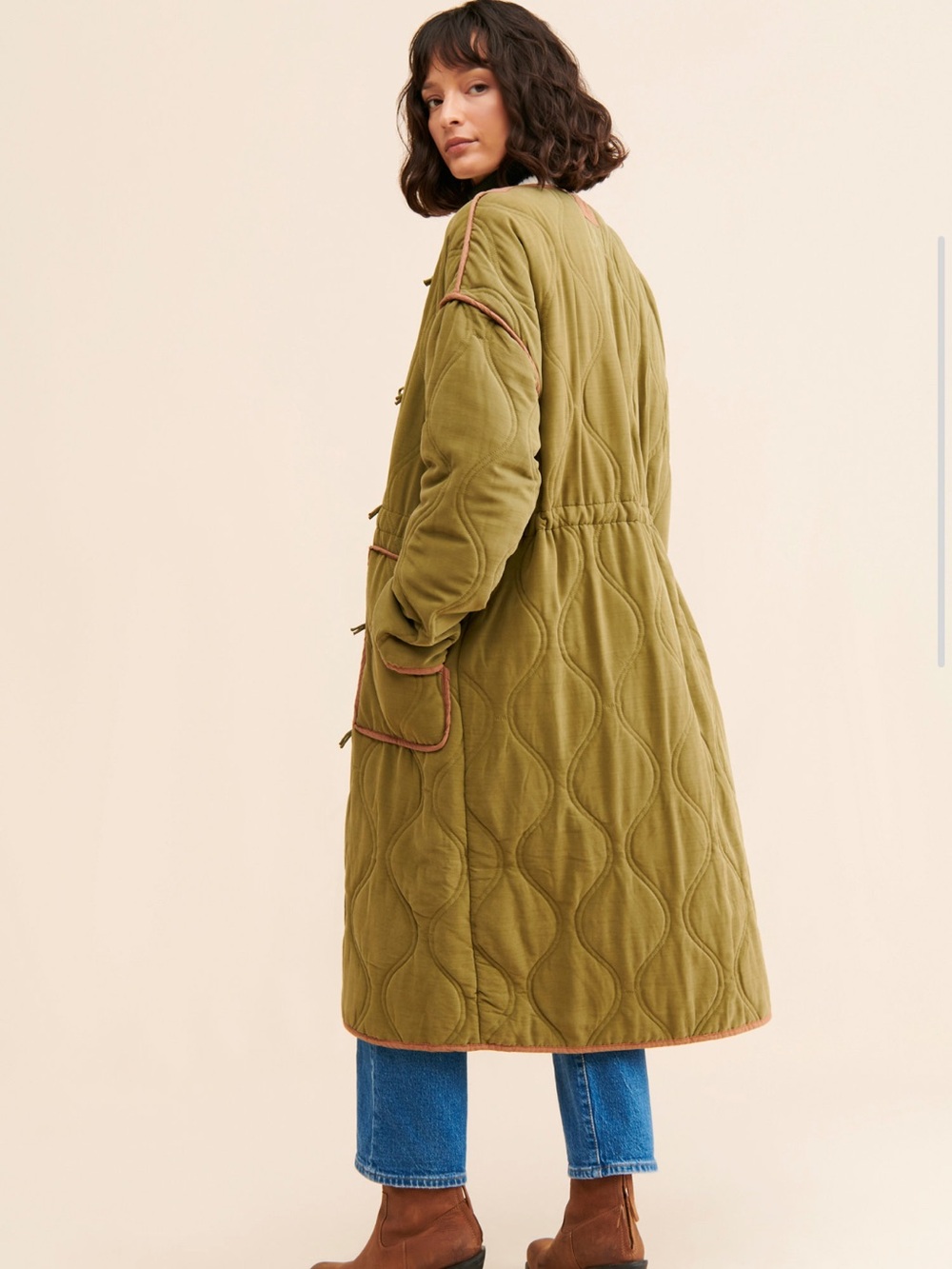 We The Free Lush It Duffle Coat Quilted Coat Army Green Brown Boho Soft Size M L - Picture 2 of 16